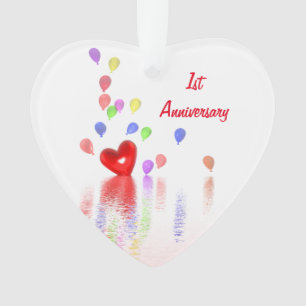1. Jahrestag Rotes Herz und Balloons Ornament