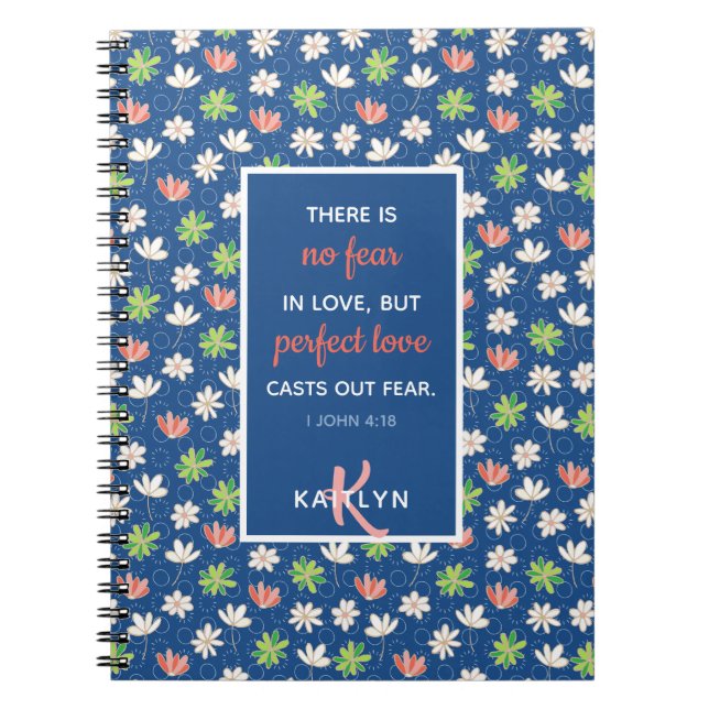 1 Jean 4:18 Carnet à motifs floraux bleu mousseux (Devant)