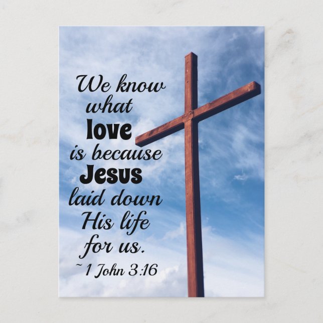 1 Johannes 3:1 Jesus Christus legte sein Leben für Postkarte (Vorderseite)