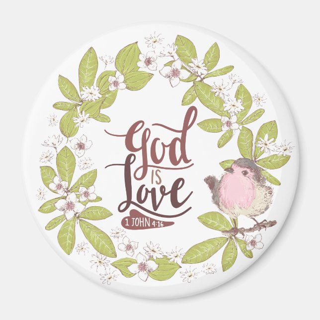 1 Johannes 4:16 Gott ist Liebe Blumenreath Niedlic Magnet (Vorne)
