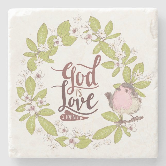1 Johannes 4:16 Gott ist Liebe Blumenreath Niedlic Steinuntersetzer (Vorderseite)
