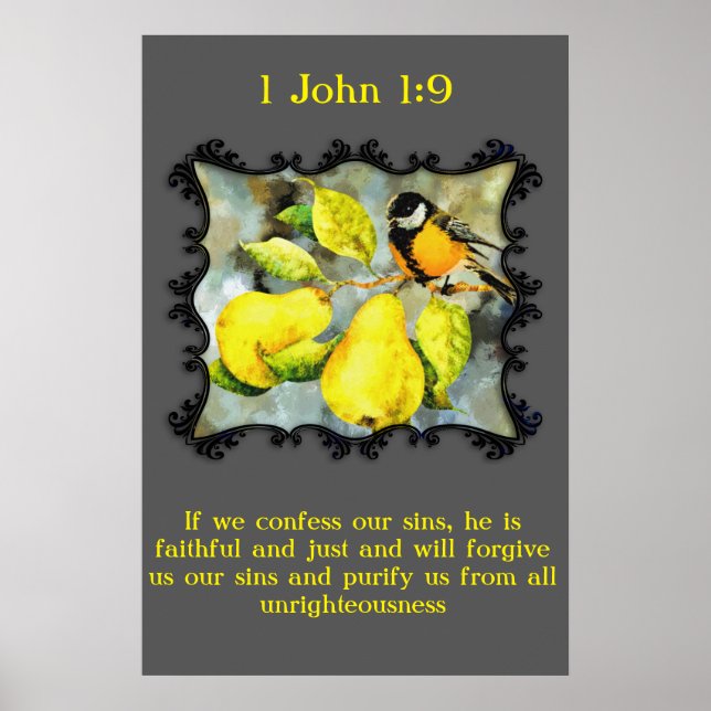 1 John 1:9 Black and yellow canary mockingbirds Poster (Vorne)