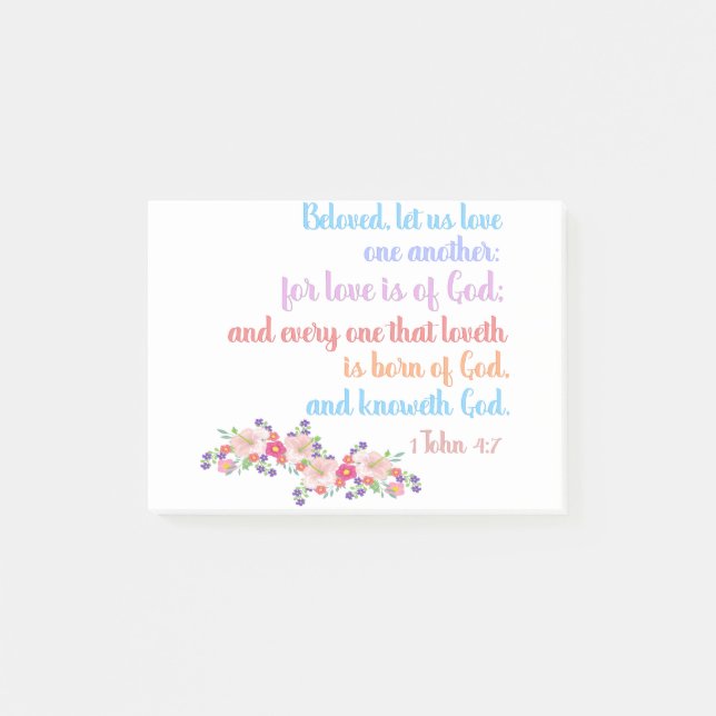 1 John 4:7 Bibelverse Regenbogentext Post-it Klebezettel (Vorderseite)