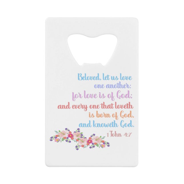 1 John 4:7 Bible Verse Regenbogentext Geldbeutel Flaschenöffner (Vorderseite)