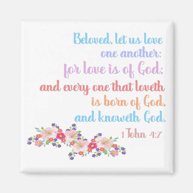 1 John 4:7 Bible Verse Regenbogentext Magnet (Vorne)