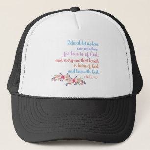 1 John 4:7 Bible Verse Regenbogentext Truckerkappe