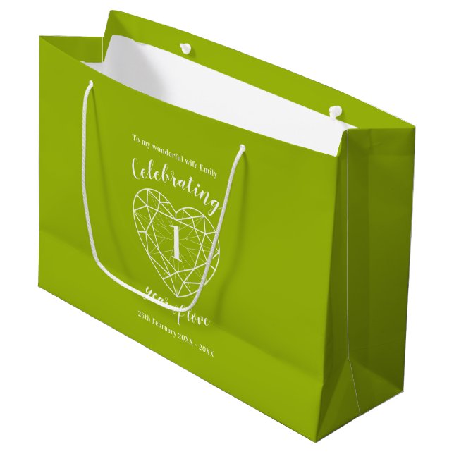 1. Jubiläum 1 Jahr Liebe Peridot custom Große Geschenktüte (Vorderseite Schrägansicht)