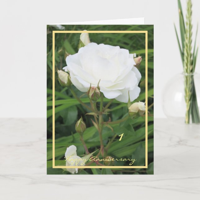 1. Jubiläum wünscht Rose + Rose Buds Elegant Karte (Vorderseite)