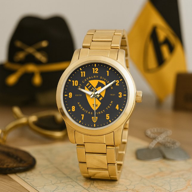 1. Kavalleriedivision Veteran Personal  Armbanduhr (1st Cavalry Division Veteran Personalized Gold Stainless Steel Watch)