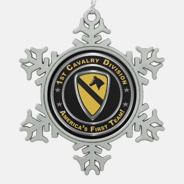 1. Kavalleriedivision Weihnachten Schneeflocken Zinn-Ornament (Vorderseite)