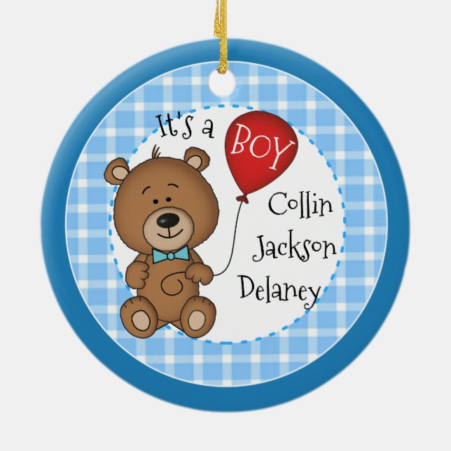 1. Kind New Baby Boy Keepake Weihnachtsgeschenk Keramik Ornament (Hinten)
