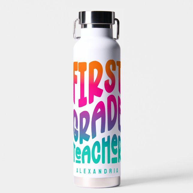 1. Klasse Lehrer Farbiger Ombre Text Trinkflasche (Vorne)