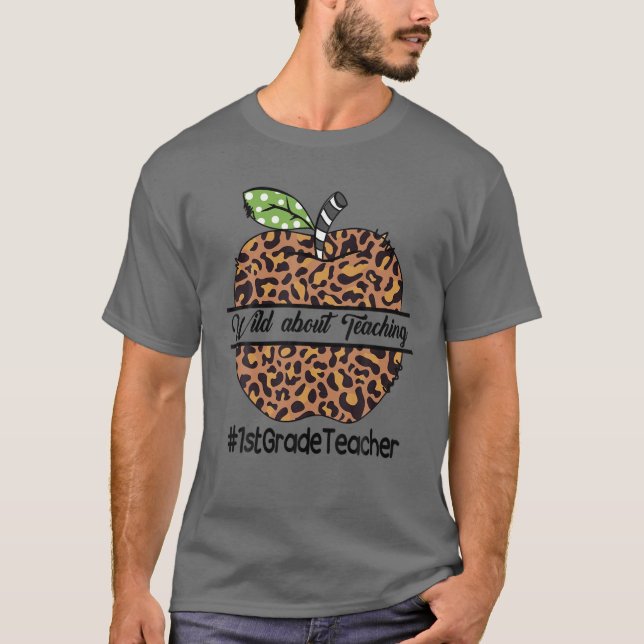 1. Klasse Lehrer Wild über Leopard Plai T-Shirt (Vorderseite)