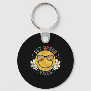 1. Klasse Vibes Happy Face Smile Geschenk zurück S Schlüsselanhänger