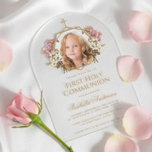 1. Kommunion Gold Mädchen Foto Floral Rosa Elegant