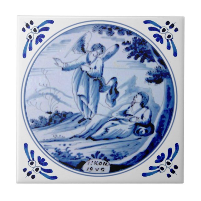 1: Könige:19 Engel Awakens Elijah Blue Delft Repro Fliese (Vorderseite)