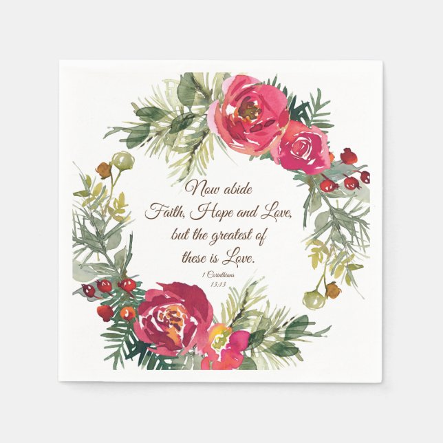 1 Korinther 13:13 Rote Rosen Weihnachtsschrei Serviette (Vorderseite)