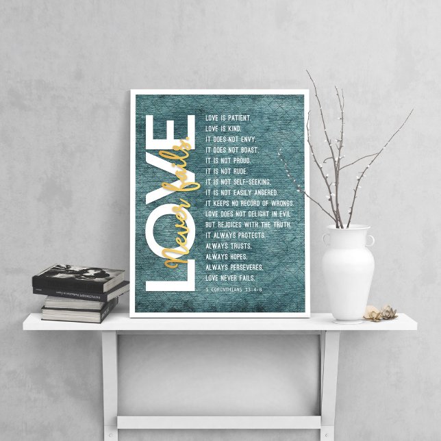 1 Korinther 13:4-8 Bibelverse, Vintag blau Poster (Von Creator hochgeladen)