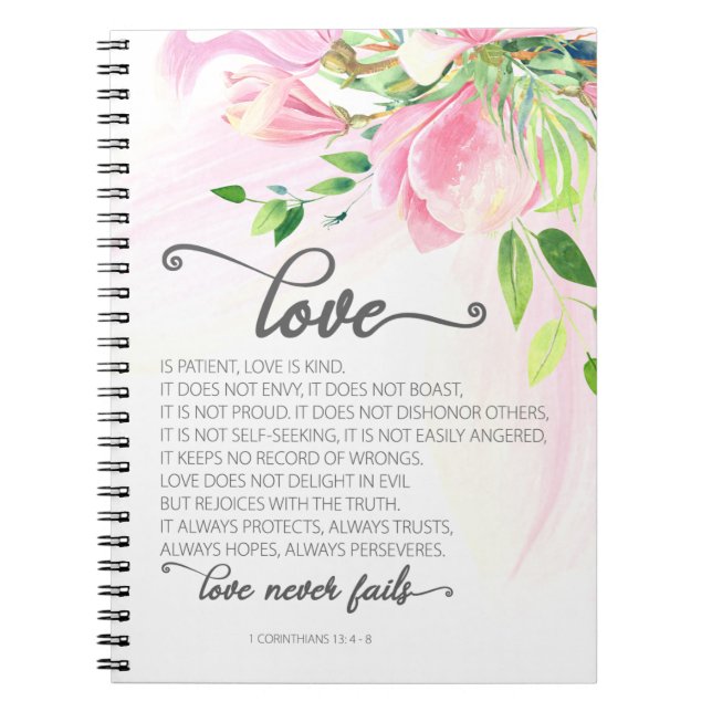 1 Korinther 13:4-8 Liebe ist Patient Pink Magnolia Notizblock (Vorderseite)