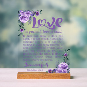 1 Korinther 13:4-8 Liebe Patienten Lila Acrylschild