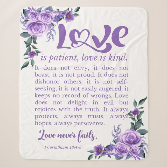 1 Korinther 13:4-8 Liebe Patienten Lila Sherpadecke (Vorderseite)