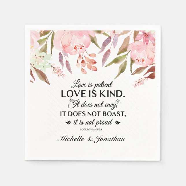 1 Korinther 13:4 Liebe ist Blush Bloral Serviette (Vorderseite)