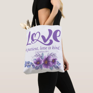 1 Korinther 13:4 Liebe ist Patient Lila Tasche