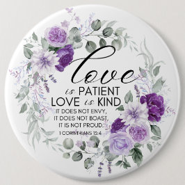 1 Korinther 13:4 Liebe ist Patient Violet Floral Button