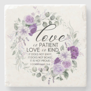 1 Korinther 13:4 Liebe ist Patient Violet Floral Steinuntersetzer