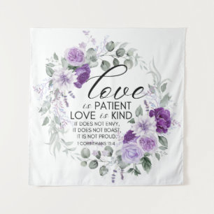 1 Korinther 13:4 Liebe ist Patient Violet Floral Wandteppich