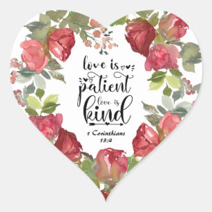 1 Korinther 13:4 Liebe Patienten Rote Rosen Herz-Aufkleber