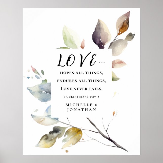1 Korinther 13:8 Liebe Versage nie Hochzeitsbibel Poster (Vorne)