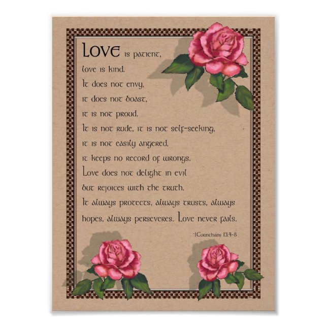 1 Korinther 13: Liebe: Bibel: Rosen pink Fotodruck (Vorne)