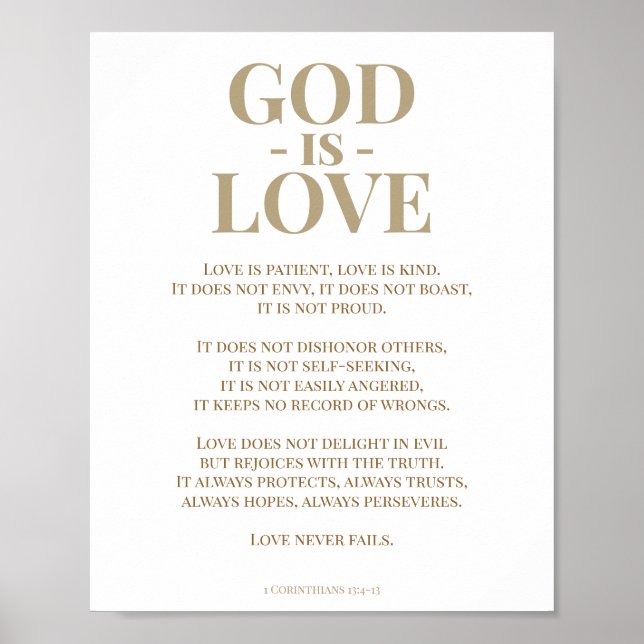 1 Korinther 13 Lieben Bibel Verse Gold Weiß Poster (Vorne)