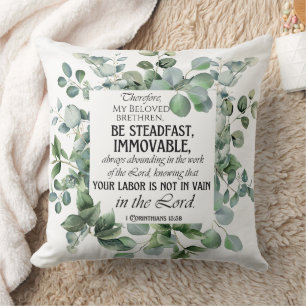 1 Korinther 15:58 Inspirational Verse Eukalyptus Kissen