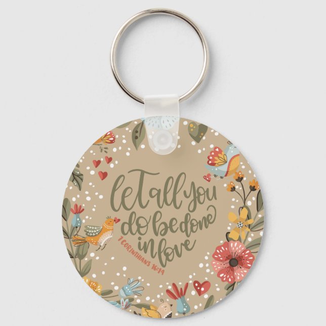 1 Korinther 16:14 Boho Floral Birds mit Foto Schlüsselanhänger (Vorderseite)