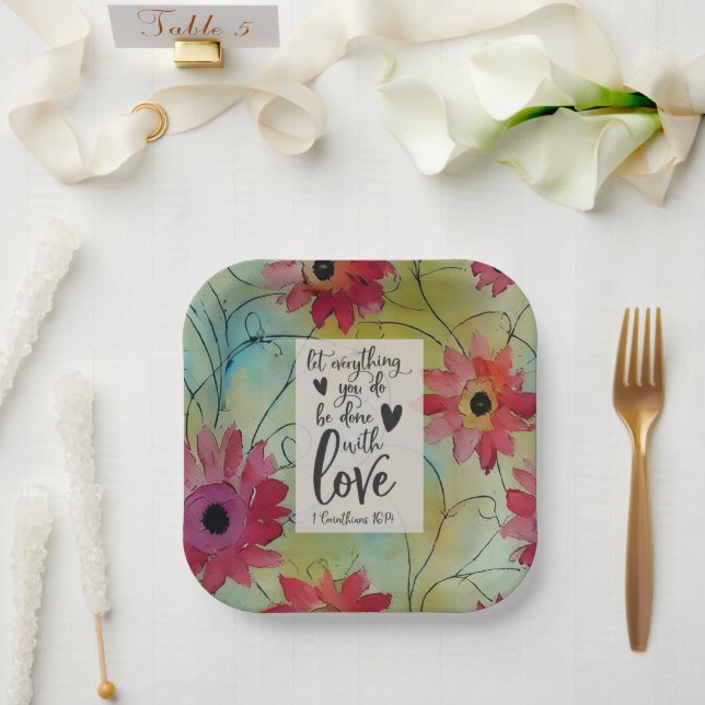 1 Korinther 16 14 Ließ alles in Liebe getan Pappteller (Hochzeit)