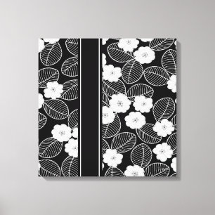 1 Leinwand Schwarz Weißer Besatz Damast Floral (a)