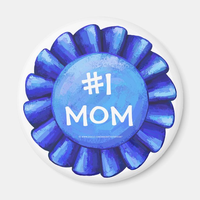 #1 Mama Blue Ribbon Round Magnet (Vorne)
