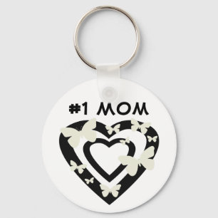 #1 Mama, offene Herzen, weiße Schmetterlinge Schlüsselanhänger