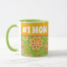 #1 MAMA - Retro Blume Grün Gelb Nummer 1 Mama Tasse