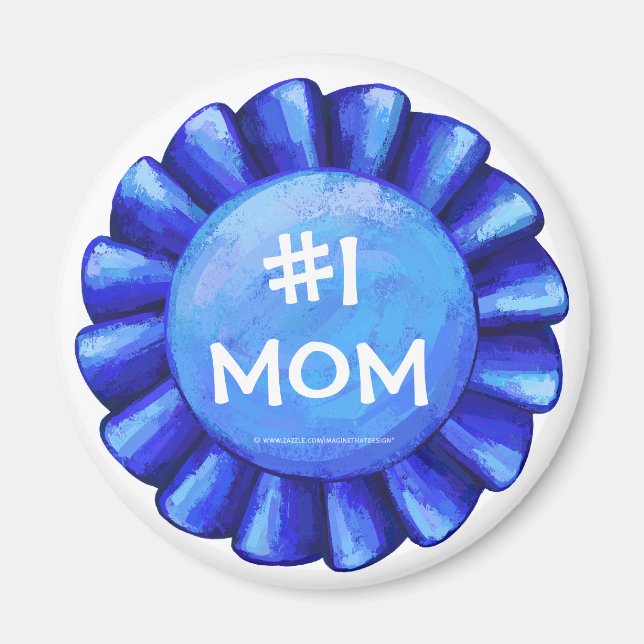 #1 Maman Bleu Ruban Magnet rond (Devant)