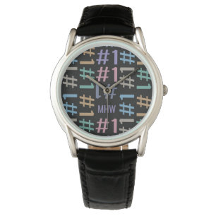 "# 1" Muster benutzerdefinierte Monogramm-Uhren Armbanduhr