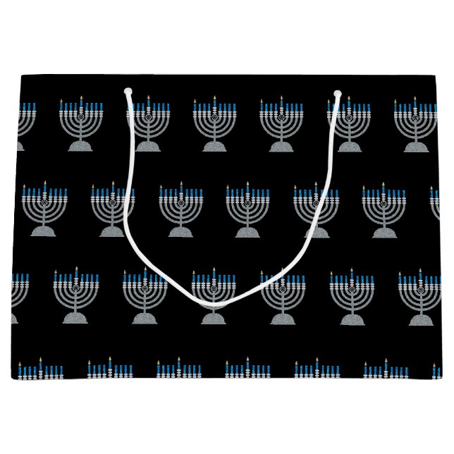 1. Nacht Hanukkah Glitzer Große Geschenktasche Große Geschenktüte (Vorderseite)