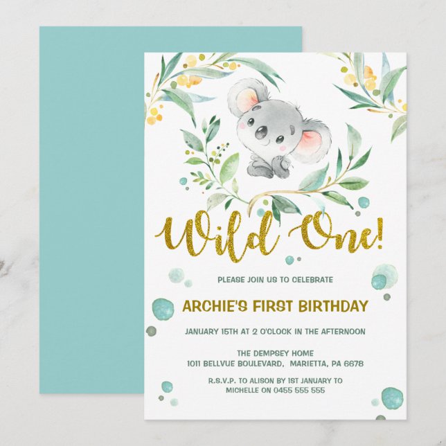 1. Niedlicher Koala wildes der Einladung (Vorne/Hinten)