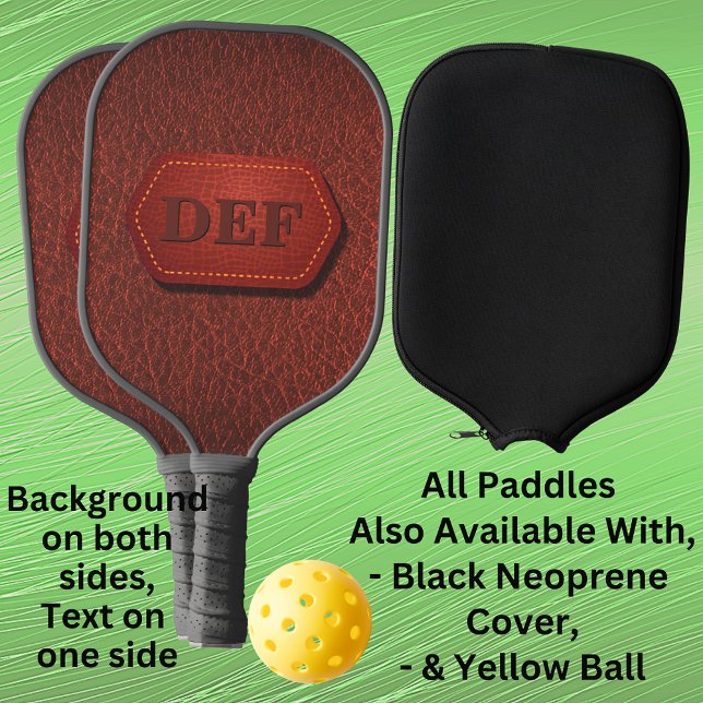 1 oder 3 Initialen, Lederschau-Abzeichen auf Dunke Pickleball Schläger (Von Creator hochgeladen)