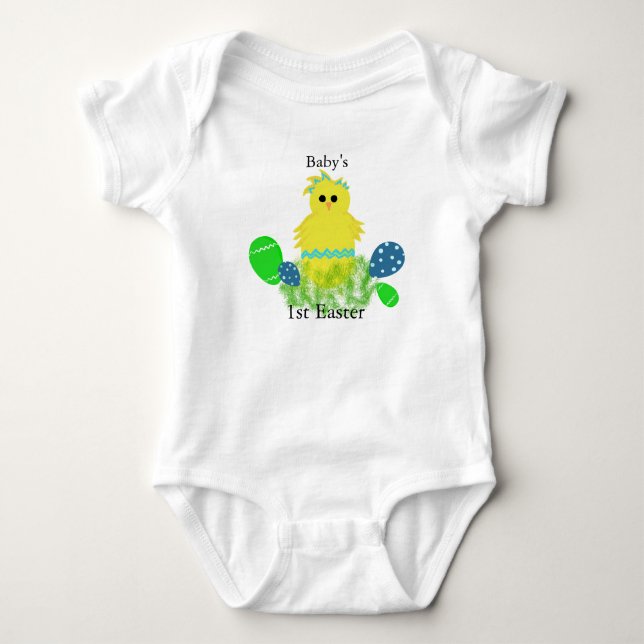 1. Ostergelbes Blaues Baby-Kick-Ei Baby Strampler (Vorderseite)