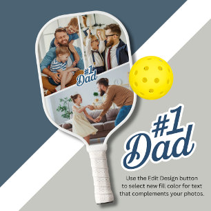 #1 Papa mit 3 Fotos doppelseitig Pickleball Schläger