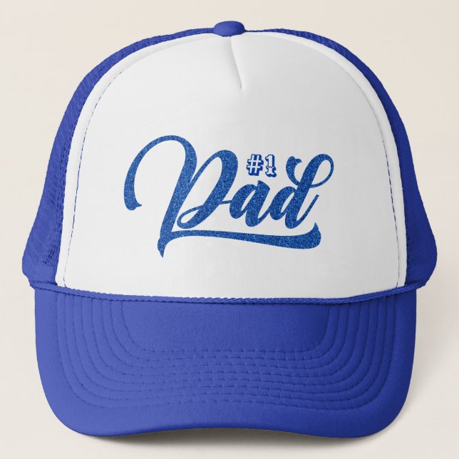 #1 Papa - moderne blaue Typografie Truckerkappe (Vorderseite)