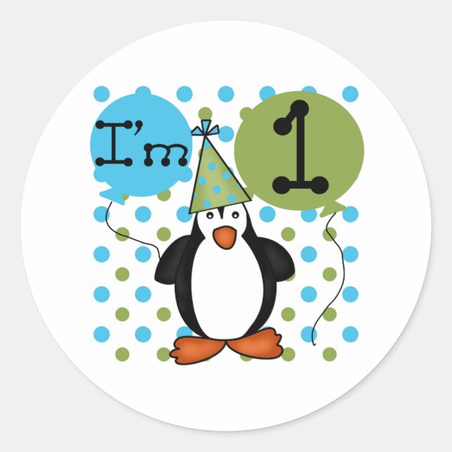 1. Penguin Geburtstag Runder Aufkleber (Vorderseite)